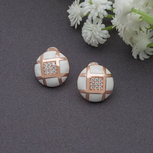 Rose Gold & Silver Ivory Grid Earrings - iAMORY