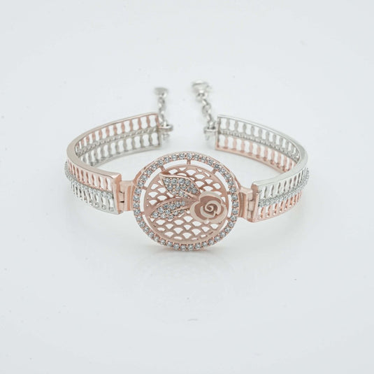 Rose Gold & Silver Rose Petal Kada For Women