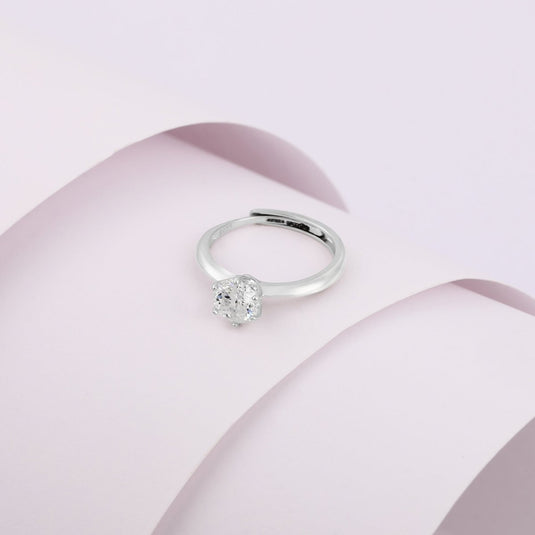 Single Solitaire 925 Sterling Silver Adjustable Ring - iAMORY