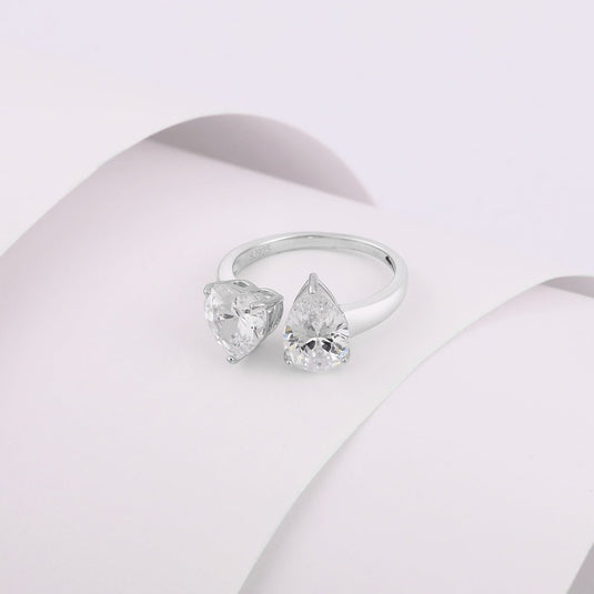 Toi et Moi Heart & Pear Cut CZ Solitaire 925 Sterling Silver Ring - iAMORY