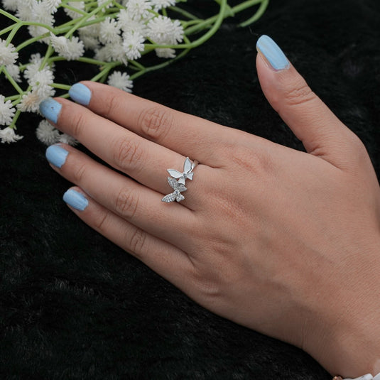 Twin Wings - Duo Butterfly 925 Sterling Silver Ring - iAMORY